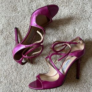 Jimmy Choo Lance Pink Patent Sandal Heel